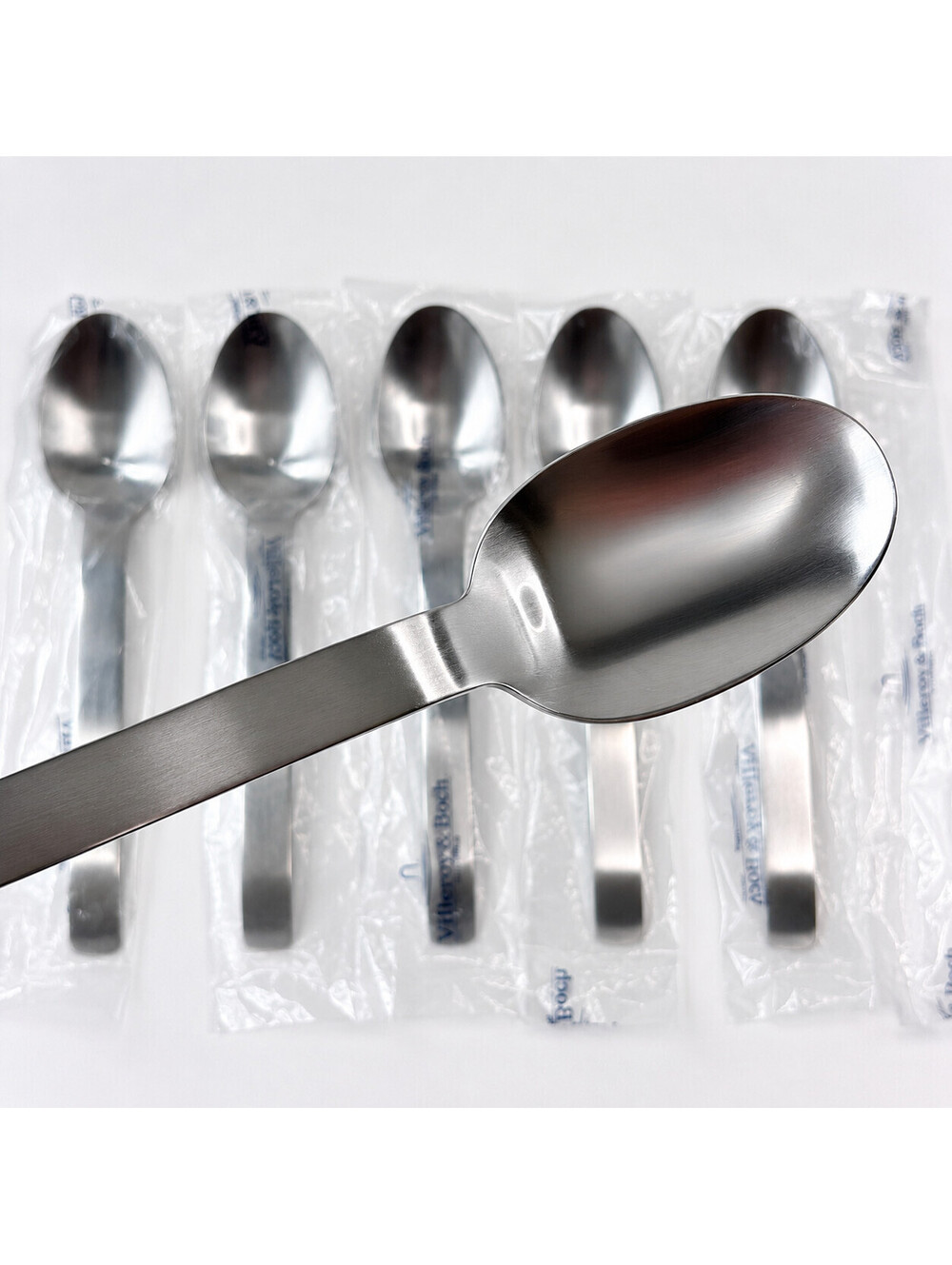 Villeroy & Boch One Set of 6 Oval Soup Spoons 18/10 Stainless Flatware Satin NEW